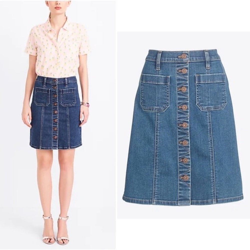 J. Crew | Denim Button Front Medium Wash Skirt